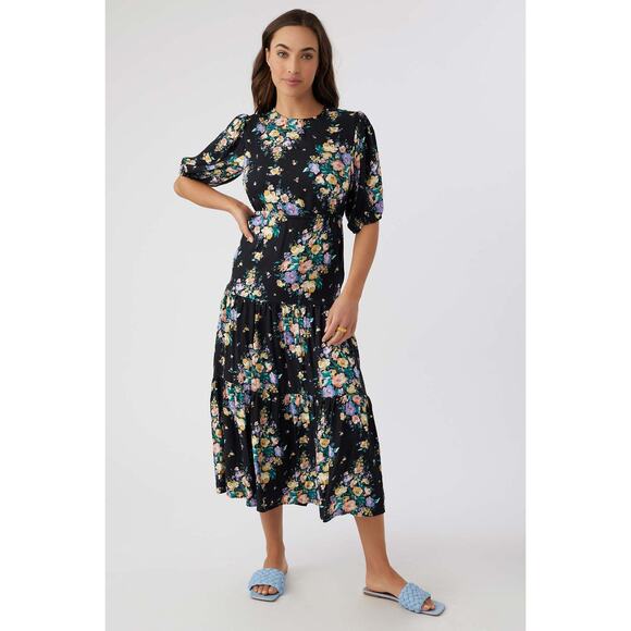 O'neill Womens Open Back Floral Alta Midi Dress Black Black Small Whimsigoth Y2K - Picture 2 of 12